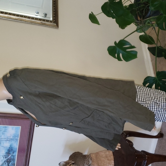 Marc New York L Green military jacket rayon nylon spandex long lines - Picture 3 of 7